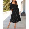 imageZESICA Womens Velvet Long Sleeve Dresses 2025 Spring Square Neck Smocked Ruffle A Line Flowy Midi Dress with PocketsBlack