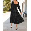imageZESICA Womens Velvet Long Sleeve Dresses 2025 Spring Square Neck Smocked Ruffle A Line Flowy Midi Dress with PocketsBlack