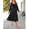imageZESICA Womens Velvet Long Sleeve Dresses 2025 Spring Square Neck Smocked Ruffle A Line Flowy Midi Dress with PocketsBlack