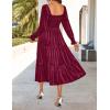 imageZESICA Womens Velvet Long Sleeve Dresses 2025 Spring Square Neck Smocked Ruffle A Line Flowy Midi Dress with PocketsBurgundy