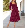 imageZESICA Womens Velvet Long Sleeve Dresses 2025 Spring Square Neck Smocked Ruffle A Line Flowy Midi Dress with PocketsBurgundy