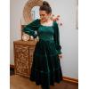 imageZESICA Womens Velvet Long Sleeve Dresses 2025 Spring Square Neck Smocked Ruffle A Line Flowy Midi Dress with PocketsDark Green