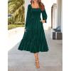 imageZESICA Womens Velvet Long Sleeve Dresses 2025 Spring Square Neck Smocked Ruffle A Line Flowy Midi Dress with PocketsDark Green