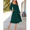 imageZESICA Womens Velvet Long Sleeve Dresses 2025 Spring Square Neck Smocked Ruffle A Line Flowy Midi Dress with PocketsDark Green