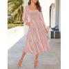 imageZESICA Womens Velvet Long Sleeve Dresses 2025 Spring Square Neck Smocked Ruffle A Line Flowy Midi Dress with PocketsPink