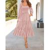 imageZESICA Womens Velvet Long Sleeve Dresses 2025 Spring Square Neck Smocked Ruffle A Line Flowy Midi Dress with PocketsPink