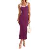imageZESICA Womens 2025 Summer Bodycon Midi Dress Casual Sleeveless Square Neck Side Slit Knit Vacation Long DressesFuchsia
