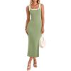 imageZESICA Womens 2025 Summer Bodycon Midi Dress Casual Sleeveless Square Neck Side Slit Knit Vacation Long DressesGreen