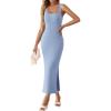 imageZESICA Womens 2025 Summer Casual Square Neck Bodycon Midi Dresses Spring Sleeveless Side Slit Knit Beach Vacation Long DressBlue