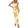 imageZESICA Womens Summer Bodycon Maxi Dresses 2025 Floral Spaghetti Strap Square Neck Sleeveless Boho Beach Long DressesApricot