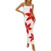 imageZESICA Womens Summer Bodycon Maxi Dresses 2025 Floral Spaghetti Strap Square Neck Sleeveless Boho Beach Long DressesWhite