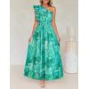 imageZESICA Womens 2025 Boho Floral Sleeveless Maxi Dress Ruffle One Shoulder Elatsic High Waist Beach Party Long DressesGreen