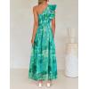 imageZESICA Womens 2025 Boho Floral Sleeveless Maxi Dress Ruffle One Shoulder Elatsic High Waist Beach Party Long DressesGreen