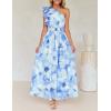 imageZESICA Womens 2025 Boho Floral Sleeveless Maxi Dress Ruffle One Shoulder Elatsic High Waist Beach Party Long DressesLight Blue