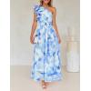 imageZESICA Womens 2025 Boho Floral Sleeveless Maxi Dress Ruffle One Shoulder Elatsic High Waist Beach Party Long DressesLight Blue
