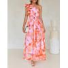 imageZESICA Womens 2025 Boho Floral Sleeveless Maxi Dress Ruffle One Shoulder Elatsic High Waist Beach Party Long DressesOrange