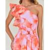 imageZESICA Womens 2025 Boho Floral Sleeveless Maxi Dress Ruffle One Shoulder Elatsic High Waist Beach Party Long DressesOrange