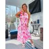 imageZESICA Womens 2025 Boho Floral Sleeveless Maxi Dress Ruffle One Shoulder Elatsic High Waist Beach Party Long DressesPink