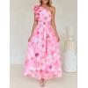 imageZESICA Womens 2025 Boho Floral Sleeveless Maxi Dress Ruffle One Shoulder Elatsic High Waist Beach Party Long DressesPink