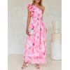 imageZESICA Womens 2025 Boho Floral Sleeveless Maxi Dress Ruffle One Shoulder Elatsic High Waist Beach Party Long DressesPink