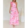 imageZESICA Womens 2025 Boho Floral Sleeveless Maxi Dress Ruffle One Shoulder Elatsic High Waist Beach Party Long DressesPink