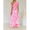 imageZESICA Womens 2025 Boho Floral Sleeveless Maxi Dress Ruffle One Shoulder Elatsic High Waist Beach Party Long DressesPink