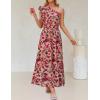 imageZESICA Womens 2025 Boho Floral Sleeveless Maxi Dress Ruffle One Shoulder Elatsic High Waist Beach Party Long DressesVintage Pink