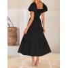 imageZESICA Womens 2025 Boho Smocked Vacation Dress Short Puff Sleeve Twist Knot Cutout Flowy A Line Beach Party DressesBlack