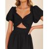 imageZESICA Womens 2025 Boho Smocked Vacation Dress Short Puff Sleeve Twist Knot Cutout Flowy A Line Beach Party DressesBlack