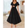 imageZESICA Womens 2025 Boho Smocked Vacation Dress Short Puff Sleeve Twist Knot Cutout Flowy A Line Beach Party DressesBlack