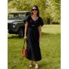imageZESICA Womens 2025 Boho Smocked Vacation Dress Short Puff Sleeve Twist Knot Cutout Flowy A Line Beach Party DressesBlack