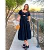 imageZESICA Womens 2025 Boho Smocked Vacation Dress Short Puff Sleeve Twist Knot Cutout Flowy A Line Beach Party DressesBlack