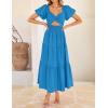 imageZESICA Womens 2025 Boho Smocked Vacation Dress Short Puff Sleeve Twist Knot Cutout Flowy A Line Beach Party DressesCobalt