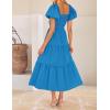 imageZESICA Womens 2025 Boho Smocked Vacation Dress Short Puff Sleeve Twist Knot Cutout Flowy A Line Beach Party DressesCobalt