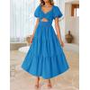 imageZESICA Womens 2025 Boho Smocked Vacation Dress Short Puff Sleeve Twist Knot Cutout Flowy A Line Beach Party DressesCobalt