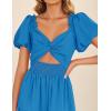imageZESICA Womens 2025 Boho Smocked Vacation Dress Short Puff Sleeve Twist Knot Cutout Flowy A Line Beach Party DressesCobalt