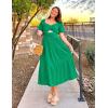 imageZESICA Womens 2025 Boho Smocked Vacation Dress Short Puff Sleeve Twist Knot Cutout Flowy A Line Beach Party DressesGreen