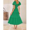 imageZESICA Womens 2025 Boho Smocked Vacation Dress Short Puff Sleeve Twist Knot Cutout Flowy A Line Beach Party DressesGreen