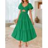 imageZESICA Womens 2025 Boho Smocked Vacation Dress Short Puff Sleeve Twist Knot Cutout Flowy A Line Beach Party DressesGreen