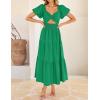 imageZESICA Womens 2025 Boho Smocked Vacation Dress Short Puff Sleeve Twist Knot Cutout Flowy A Line Beach Party DressesGreen