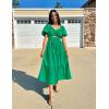 imageZESICA Womens 2025 Boho Smocked Vacation Dress Short Puff Sleeve Twist Knot Cutout Flowy A Line Beach Party DressesGreen