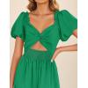 imageZESICA Womens 2025 Boho Smocked Vacation Dress Short Puff Sleeve Twist Knot Cutout Flowy A Line Beach Party DressesGreen