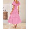imageZESICA Womens 2025 Boho Smocked Vacation Dress Short Puff Sleeve Twist Knot Cutout Flowy A Line Beach Party DressesHot Pink