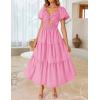 imageZESICA Womens 2025 Boho Smocked Vacation Dress Short Puff Sleeve Twist Knot Cutout Flowy A Line Beach Party DressesHot Pink