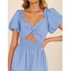 imageZESICA Womens 2025 Boho Smocked Vacation Dress Short Puff Sleeve Twist Knot Cutout Flowy A Line Beach Party DressesLight Blue