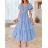 imageZESICA Womens 2025 Boho Smocked Vacation Dress Short Puff Sleeve Twist Knot Cutout Flowy A Line Beach Party DressesLight Blue