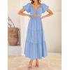 imageZESICA Womens 2025 Boho Smocked Vacation Dress Short Puff Sleeve Twist Knot Cutout Flowy A Line Beach Party DressesLight Blue