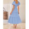 imageZESICA Womens 2025 Boho Smocked Vacation Dress Short Puff Sleeve Twist Knot Cutout Flowy A Line Beach Party DressesLight Blue