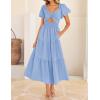 imageZESICA Womens 2025 Boho Smocked Vacation Dress Short Puff Sleeve Twist Knot Cutout Flowy A Line Beach Party DressesLight Blue