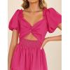 imageZESICA Womens 2025 Boho Smocked Vacation Dress Short Puff Sleeve Twist Knot Cutout Flowy A Line Beach Party DressesRose